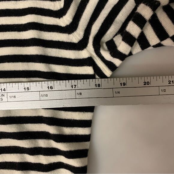 Talbots Black Ivory Striped Lambswool Blend Long Bell Sleeve Sweater Size S - Picture 8 of 10